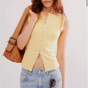 Free People Yellow Ribbed Tank Top